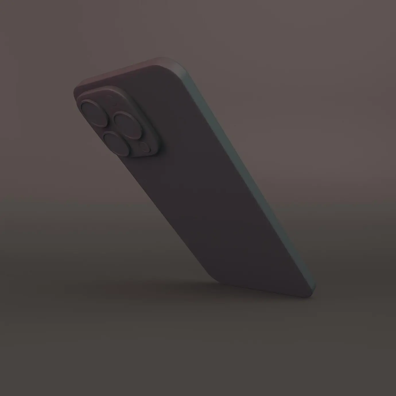 Cartoon-Telefon aus Knete, Ansicht von hinten links, vor dunklem Hintergrund.